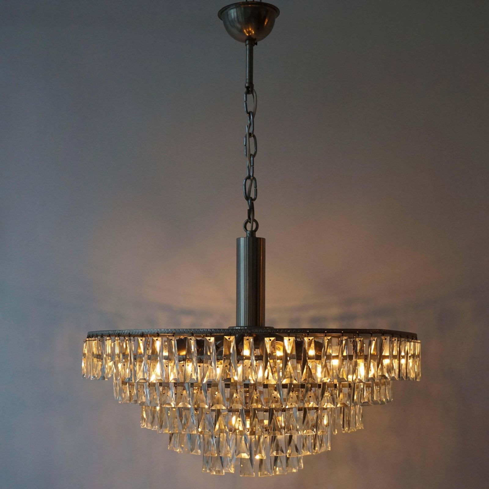 Four Crystal Glass And Brass Chandeliers photo furniture