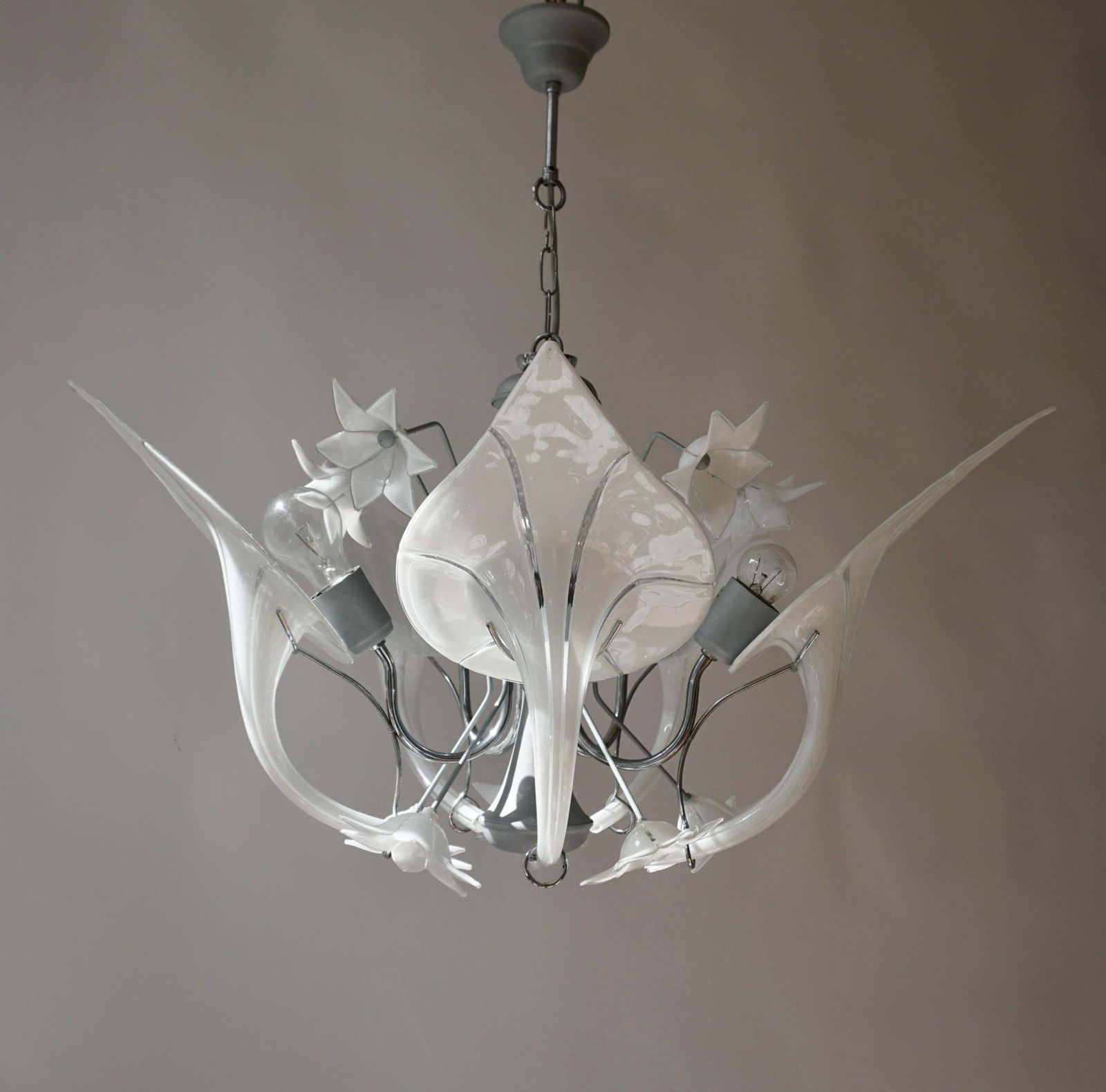 Pair Of Murano Glass Floral Chandelier Franco Luce Style, Art Glass photo Lighting