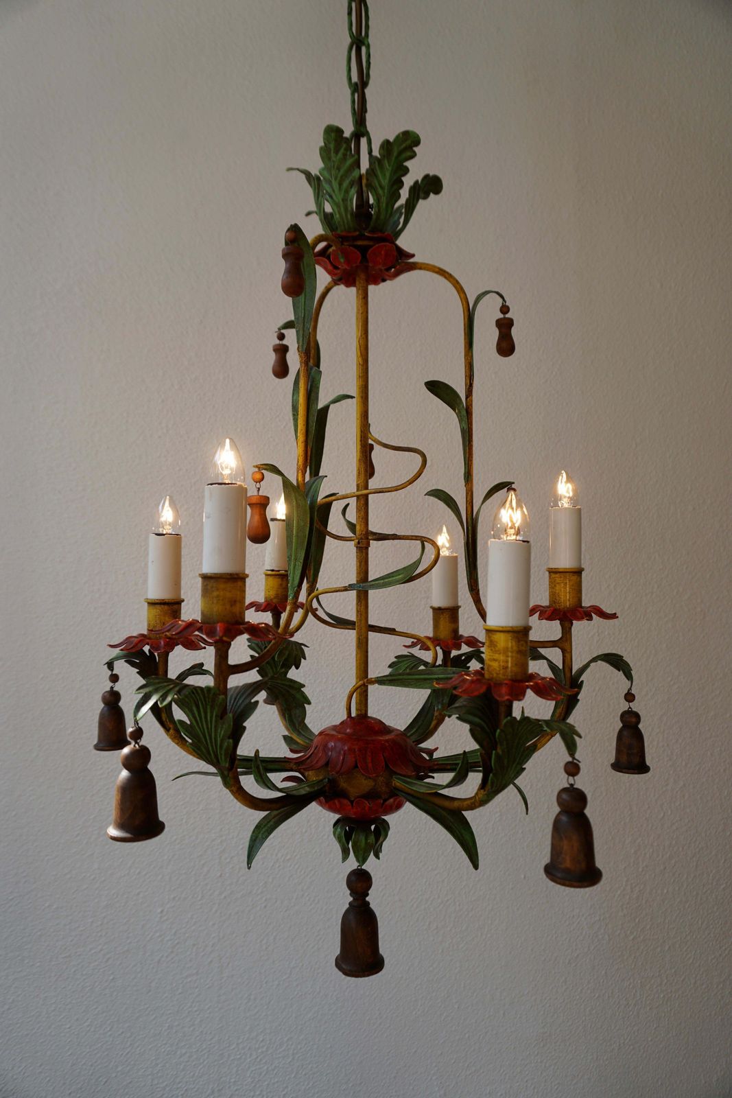 photo furniture Rare Colorful Painted Tole Chandelier