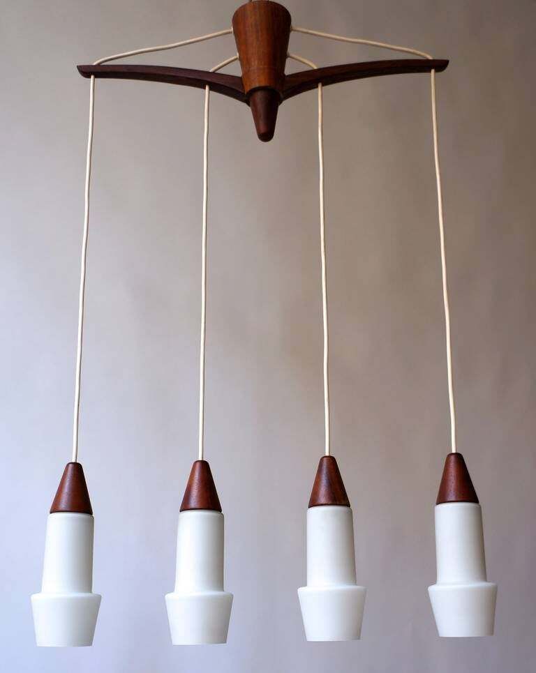 Italian Chandelier In Murano Opaline Glass And Wood photo vinterior