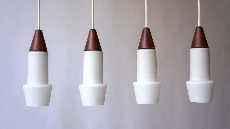 Italian Chandelier In Murano Opaline Glass And Wood photo buy