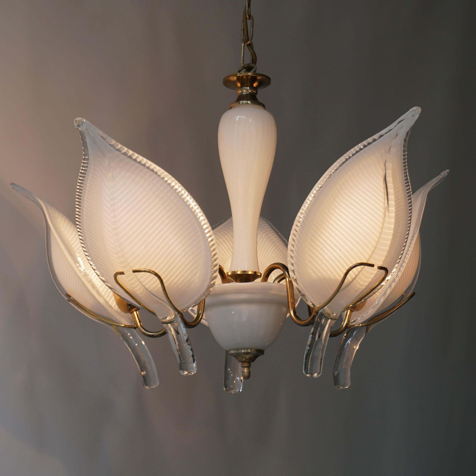 Mid Century Modern Murano 5 Leaf Chandelier By Franco Luce photo Lighting