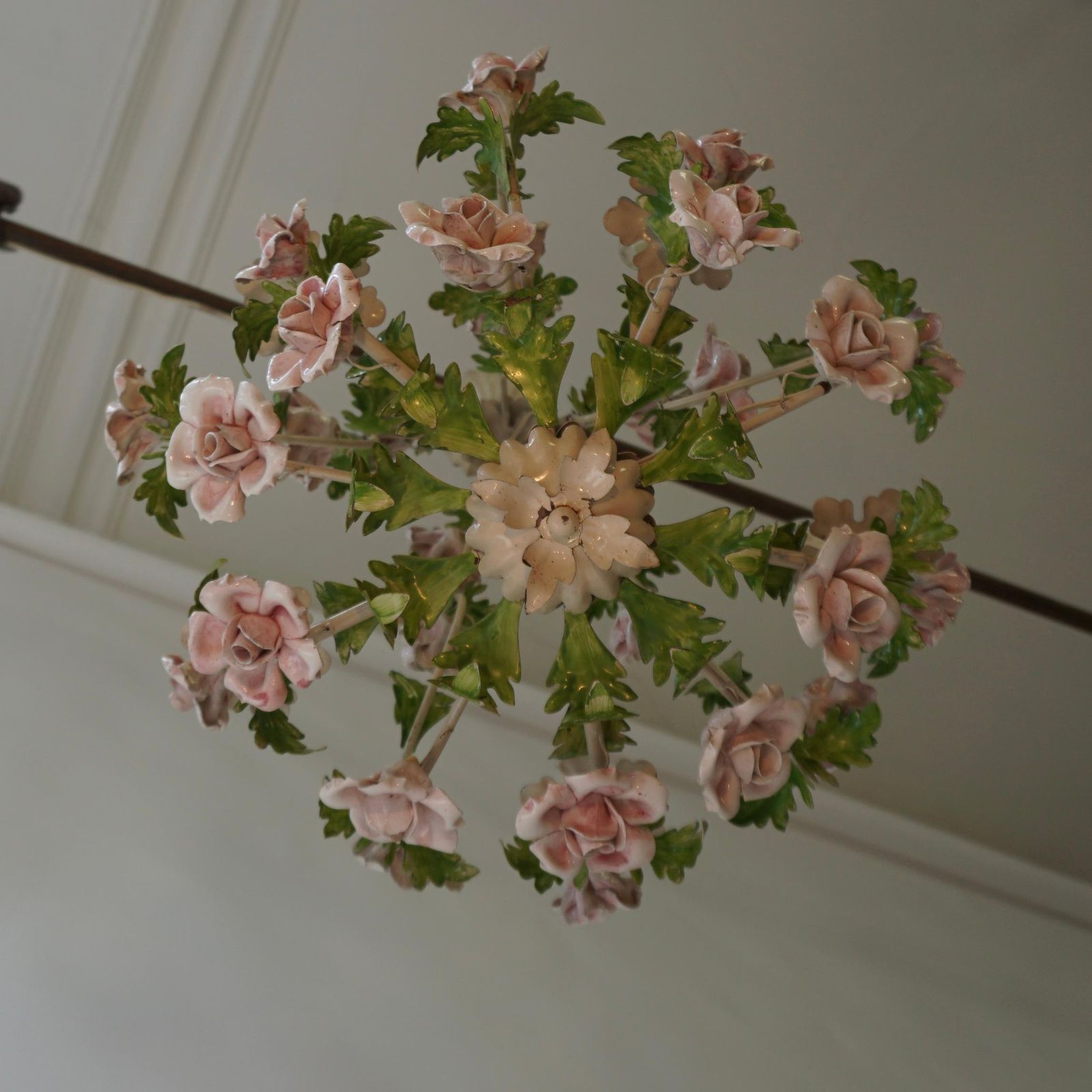 Italian Porcelain Flower Roses Tole Chandelier photo buy