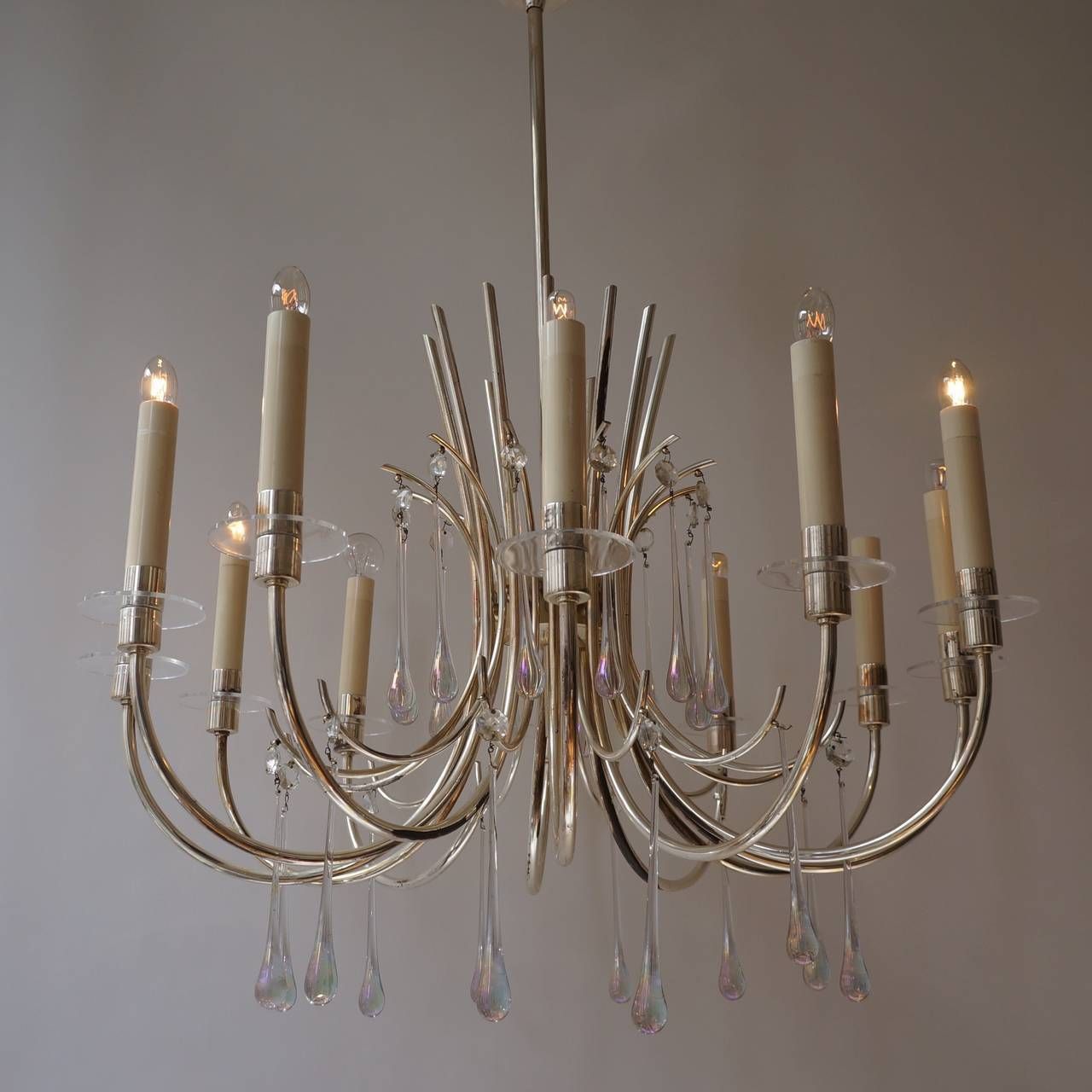 1970s Modernist Polished Aluminum Chandelier photo Lighting
