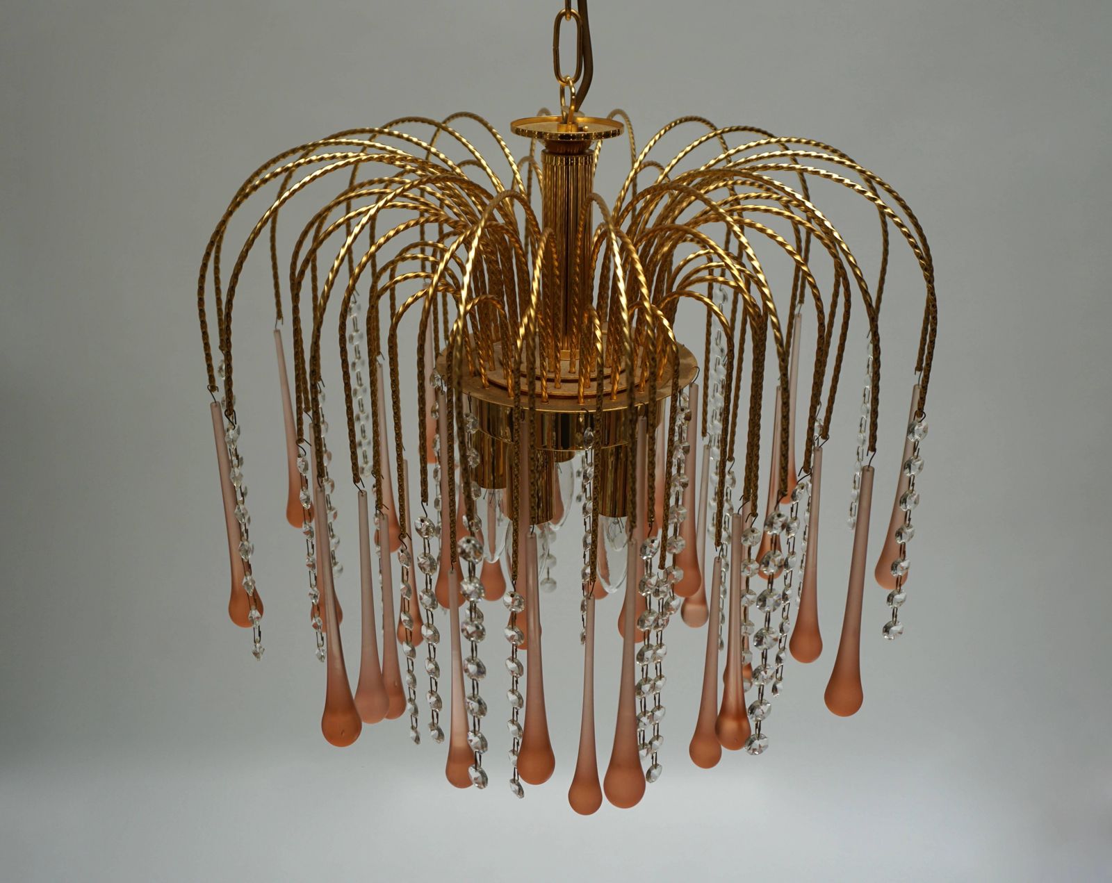 One Of Two Italian Brass And Murano Glass Teardrop Chandelier photo vintage