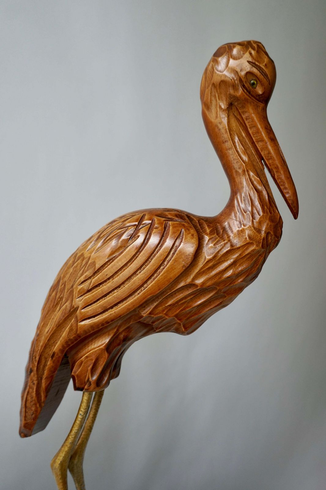 photo vintage Mid Century Modern Metal And Wood Ibis Bird Sculptures