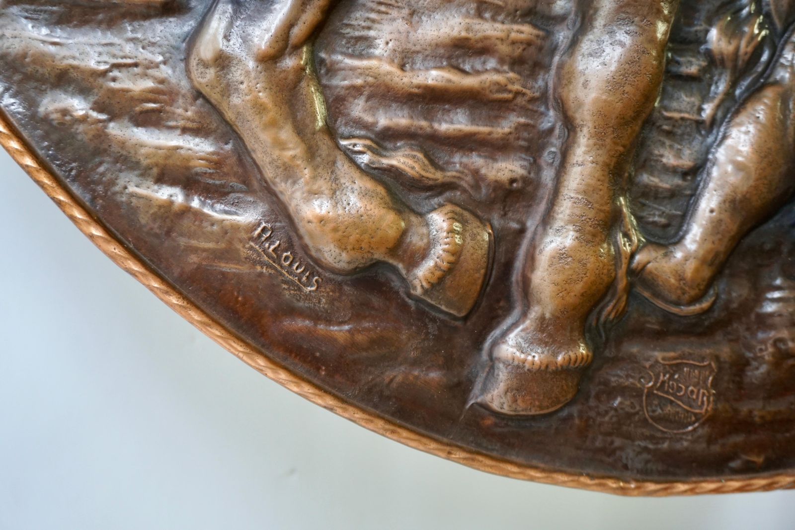Very Large Copper Wall Plate Depiction Saint Martin On Horse In Relief photo buy