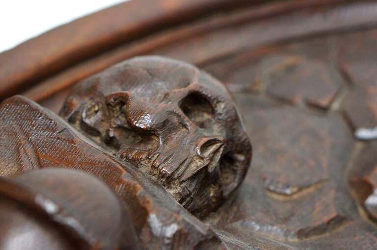 Italian Carved Oak Tondo Representing Maria Magdalene As A Penitent photo vintage