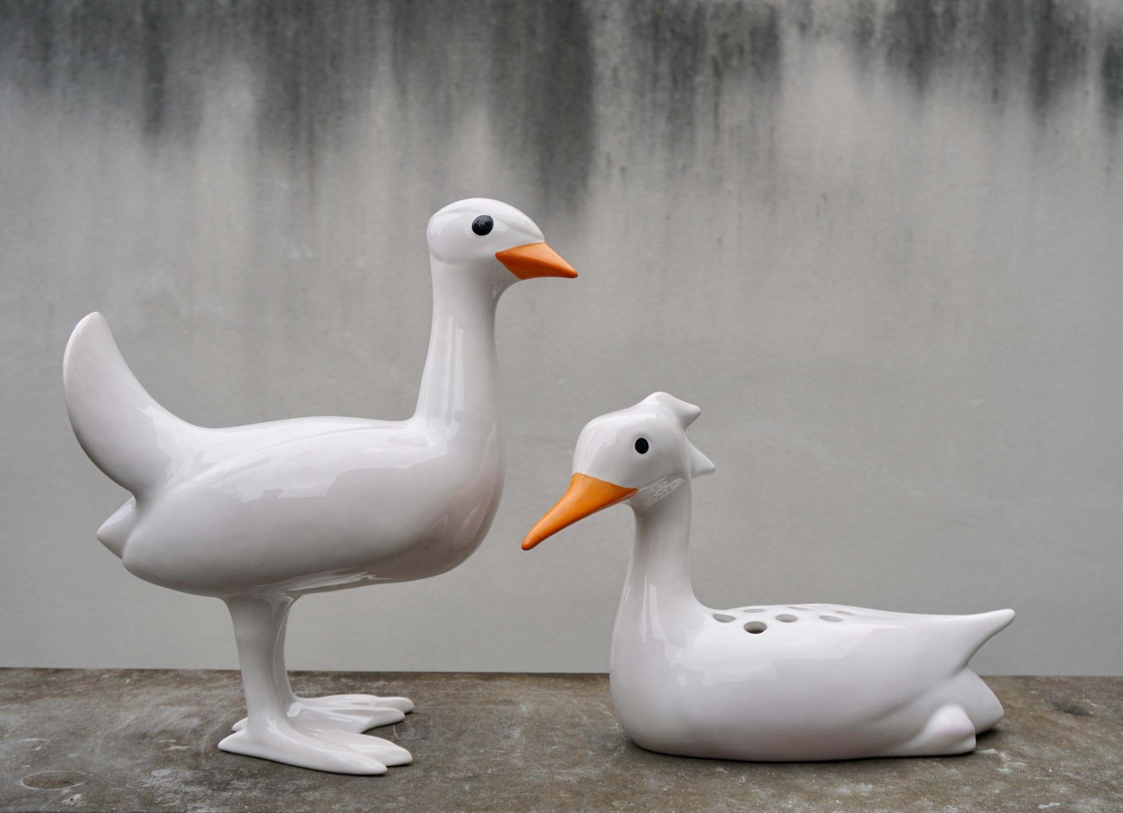 Set Of 2 Ducks Of White Ceramic Made And Signed By Georges Cassin photo for sale