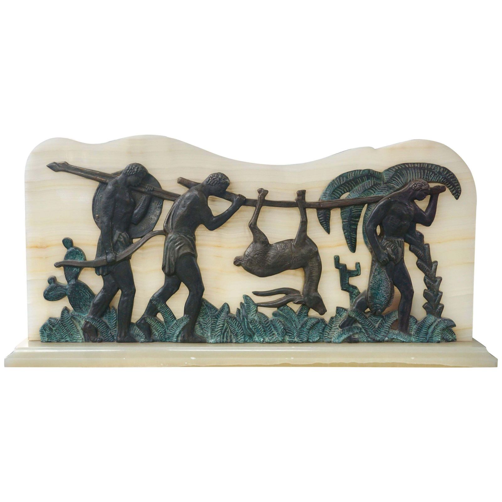 Art Deco Bronze And Onyx Hunting Sculpture