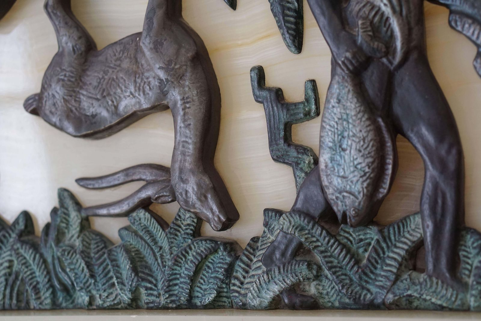 Art Deco Bronze And Onyx Hunting Sculpture photo vintage