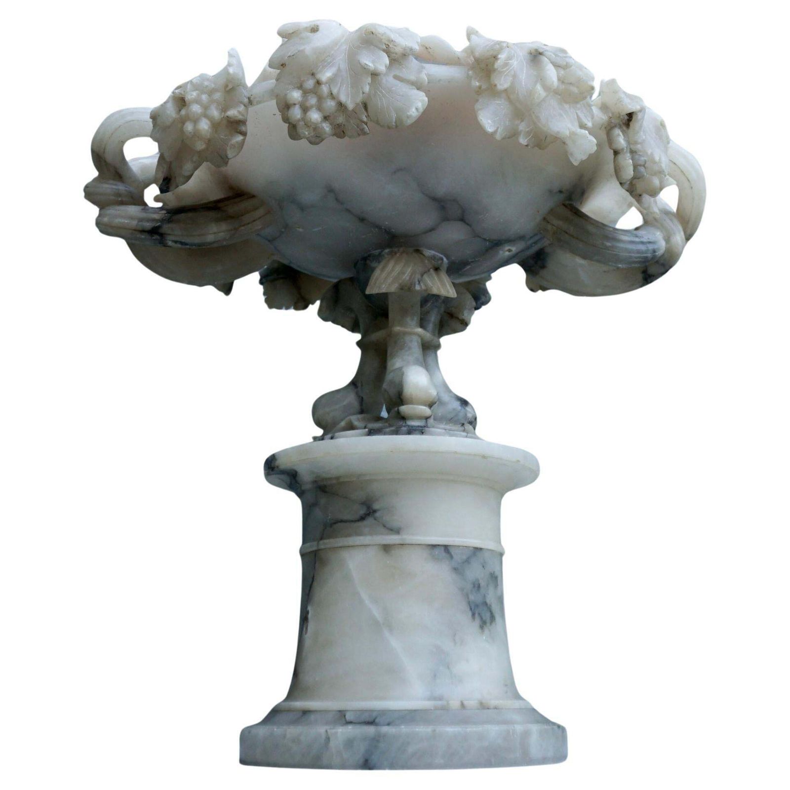 19th Century Italian Carved Alabaster Compote Centerpiece With Dolphins