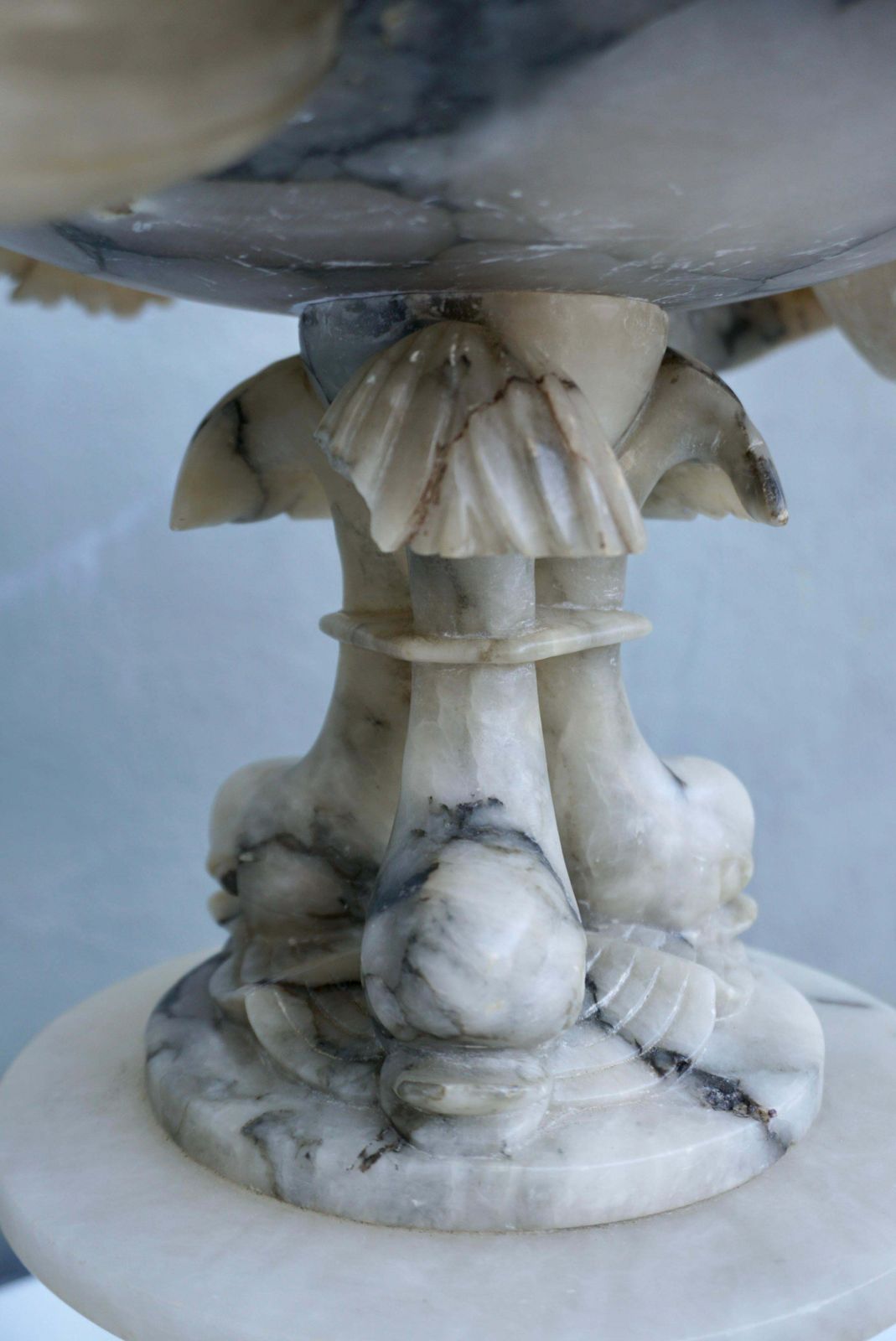Home Decor 19th Century Italian Carved Alabaster Compote Centerpiece With Dolphins photo