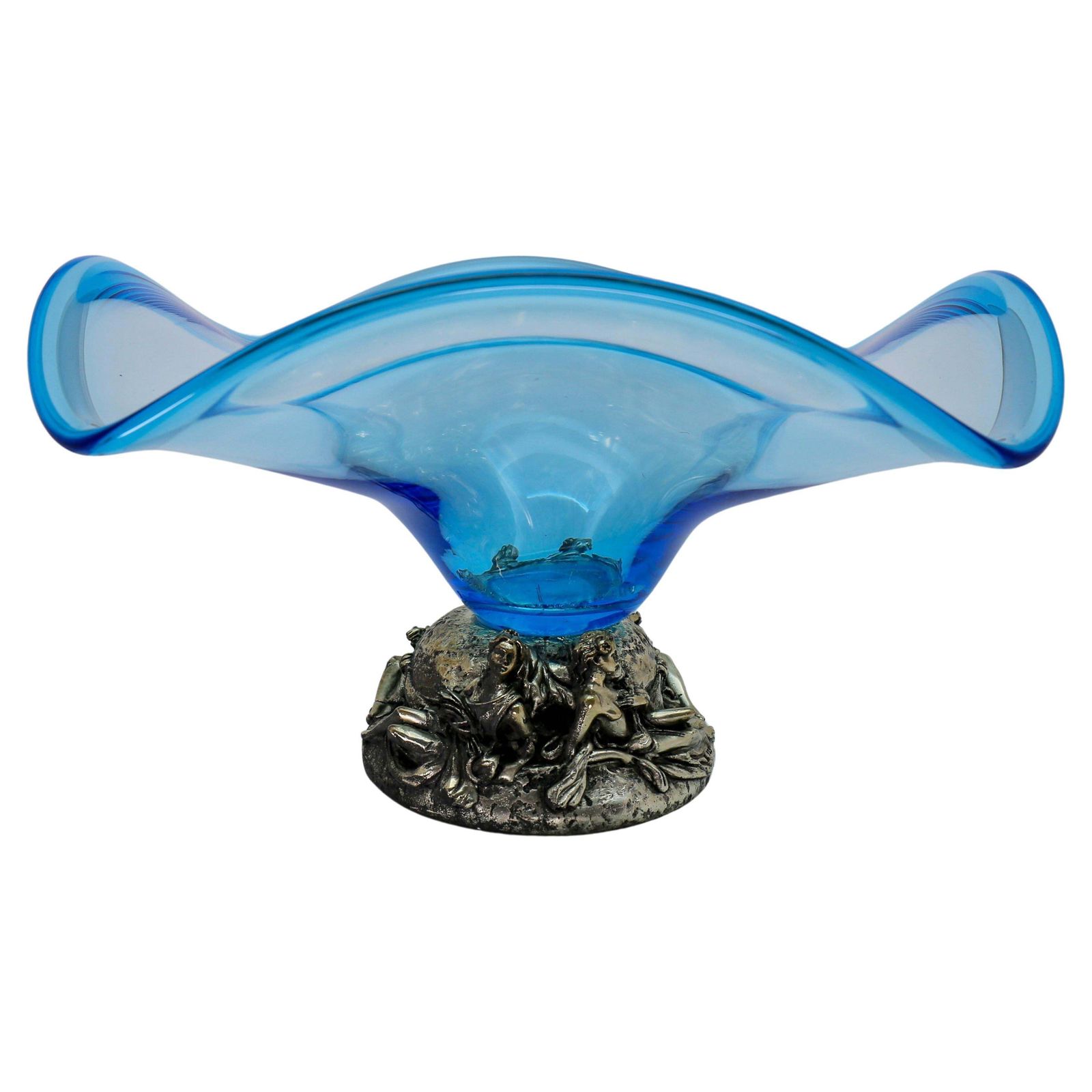 Elegant La Meridiana Murano Glass Bowl On Silver Base With 4 Relaxing Woman photo for sale
