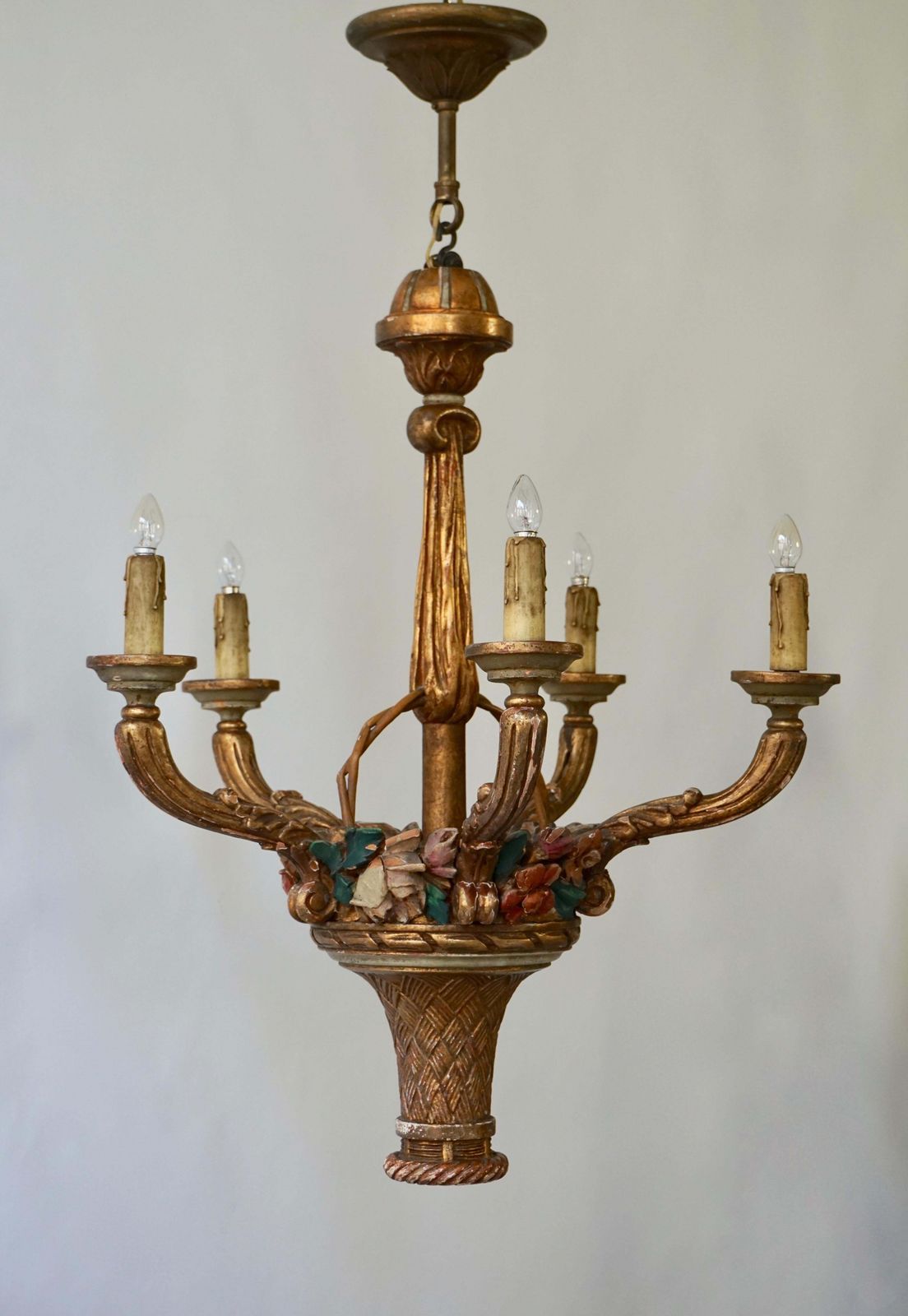 Italian Giltwood Chandelier With Flowers photo furniture