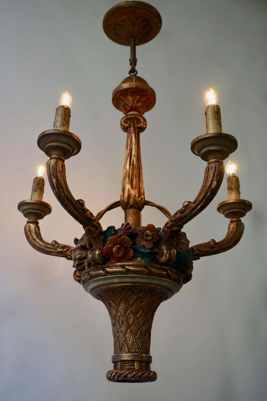 Italian Giltwood Chandelier With Flowers photo vintage