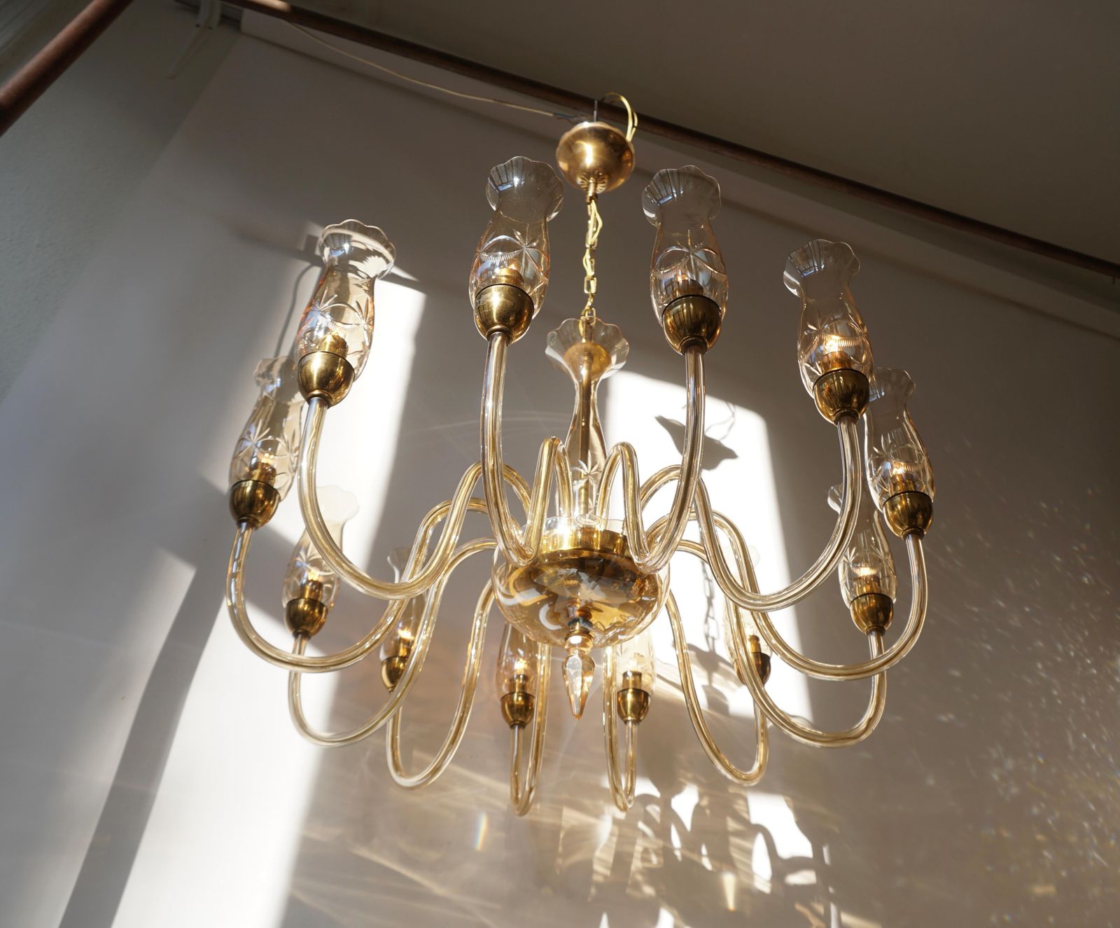 photo for sale Italian Midcentury Style Murano Venetian Crystal Chandelier