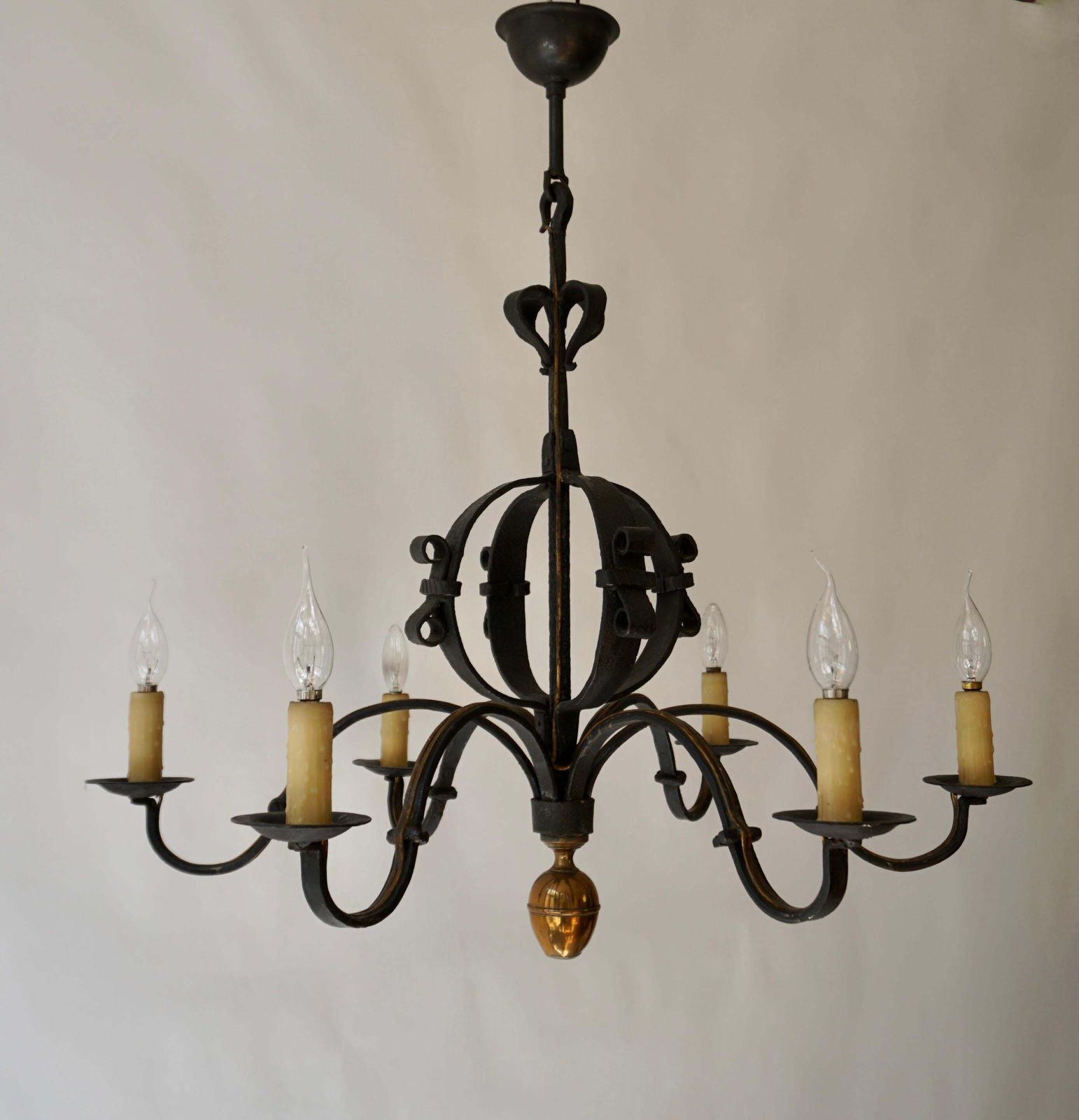 Wrought Iron Chandelier, France photo for sale