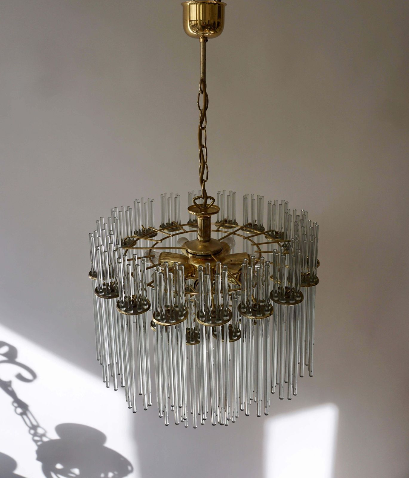 Italian Murano Glass And Brass Chandelier photo vintage