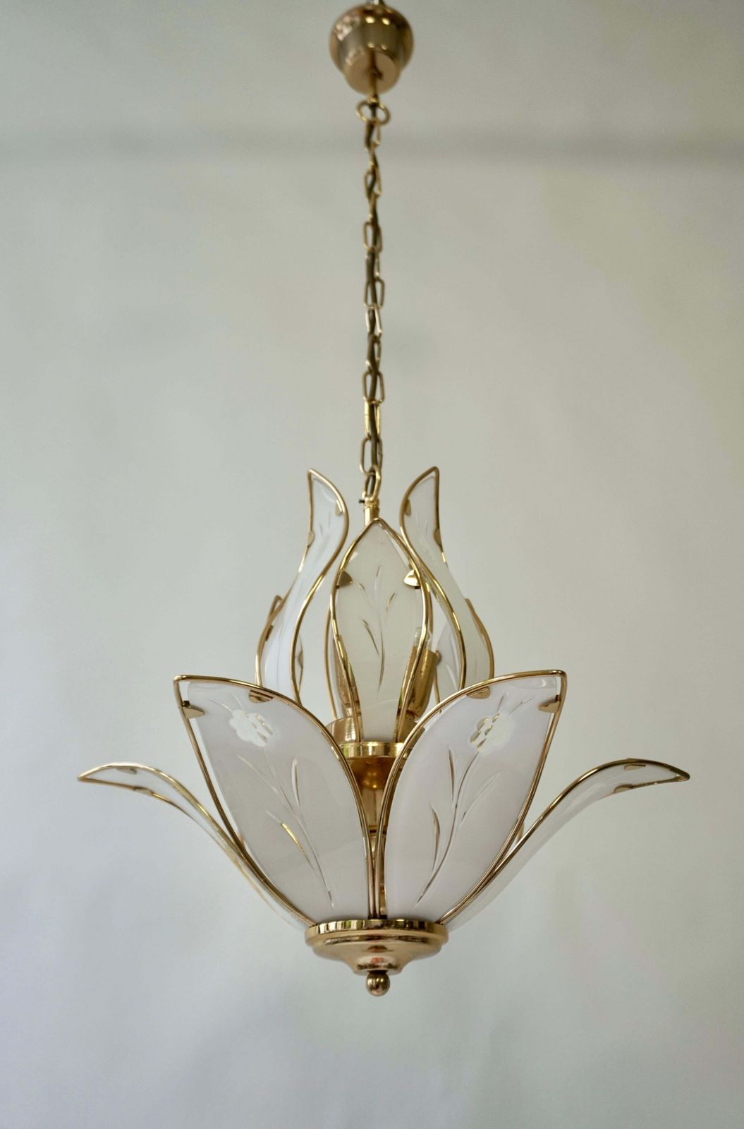 Three Lotus Flower And Brass Glass Chandeliers photo furniture