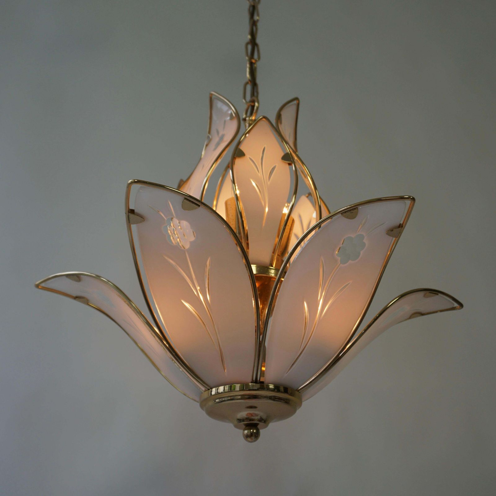 Three Lotus Flower And Brass Glass Chandeliers photo buy
