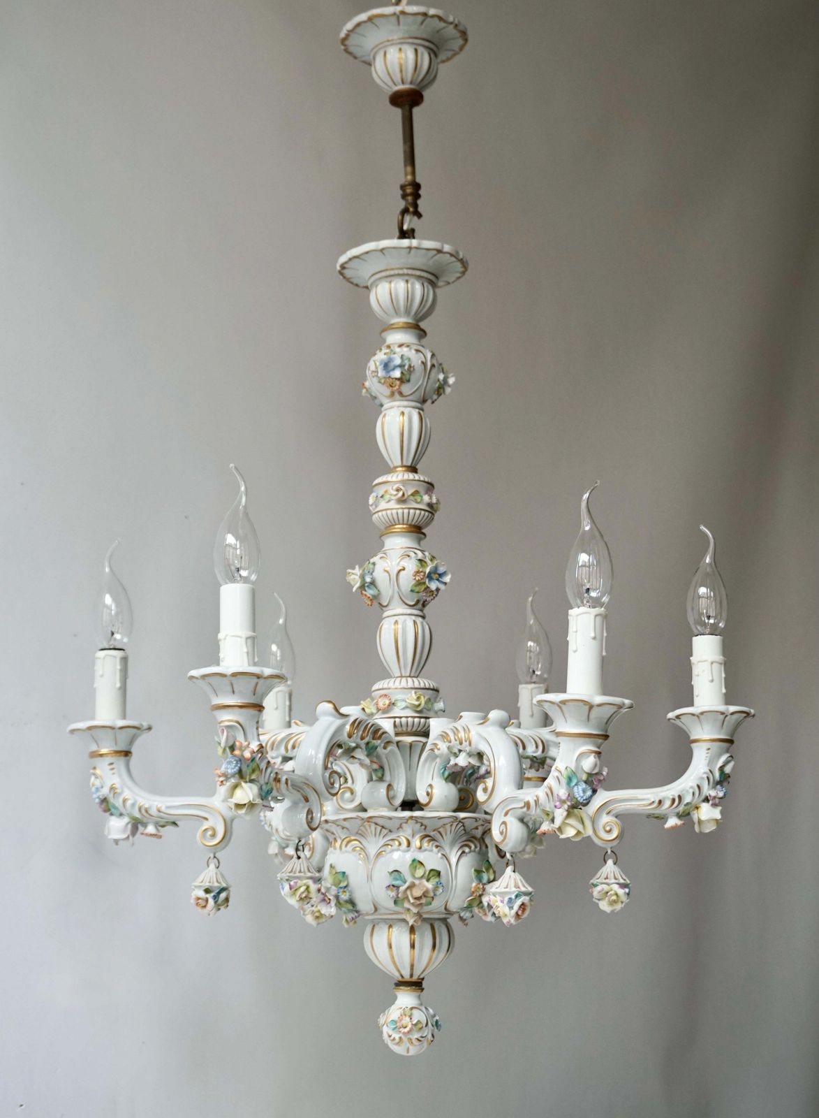 Baroque Porcelain Flower Chandelier Or Candelabra, Italy photo furniture