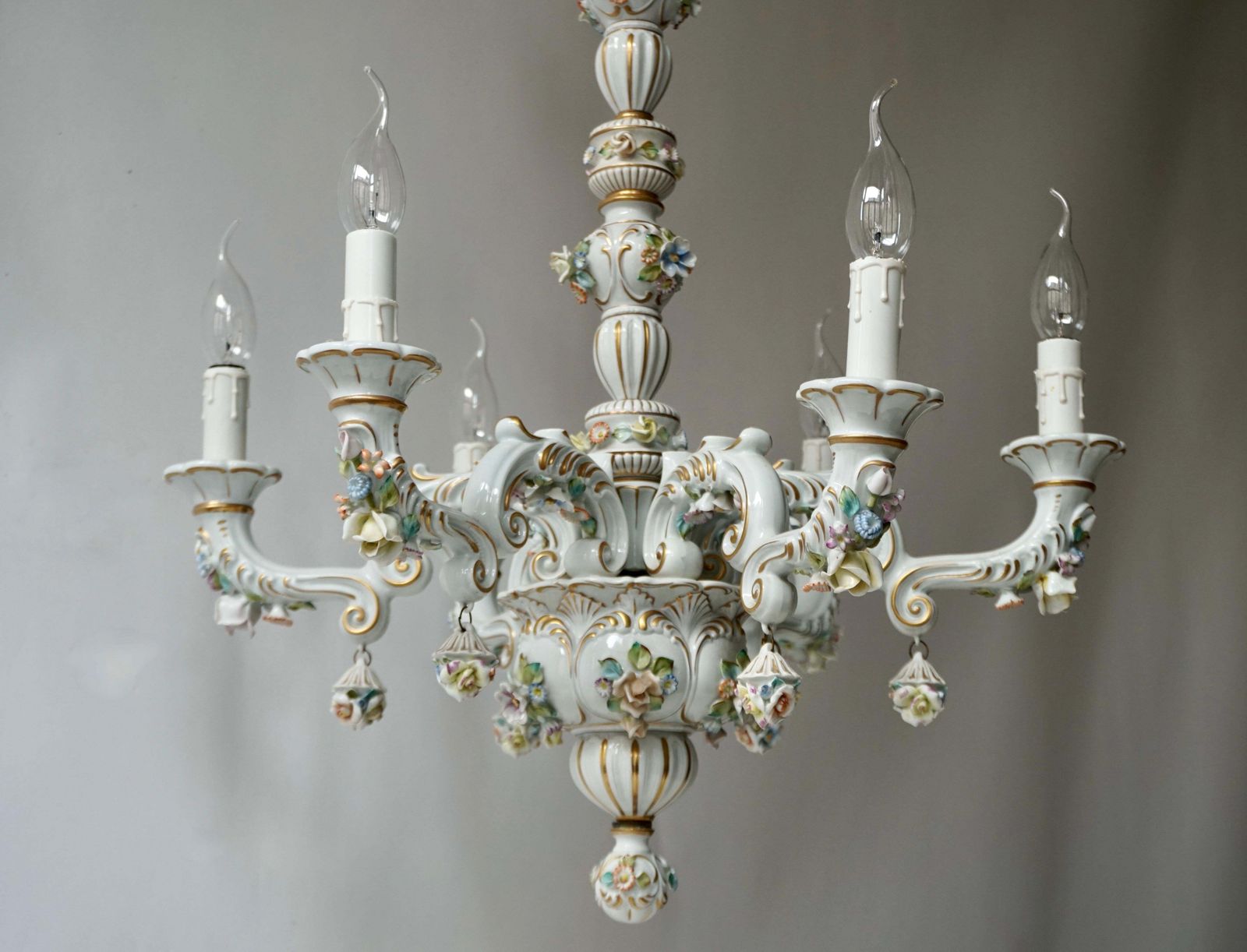 Baroque Porcelain Flower Chandelier Or Candelabra, Italy photo 2208.0