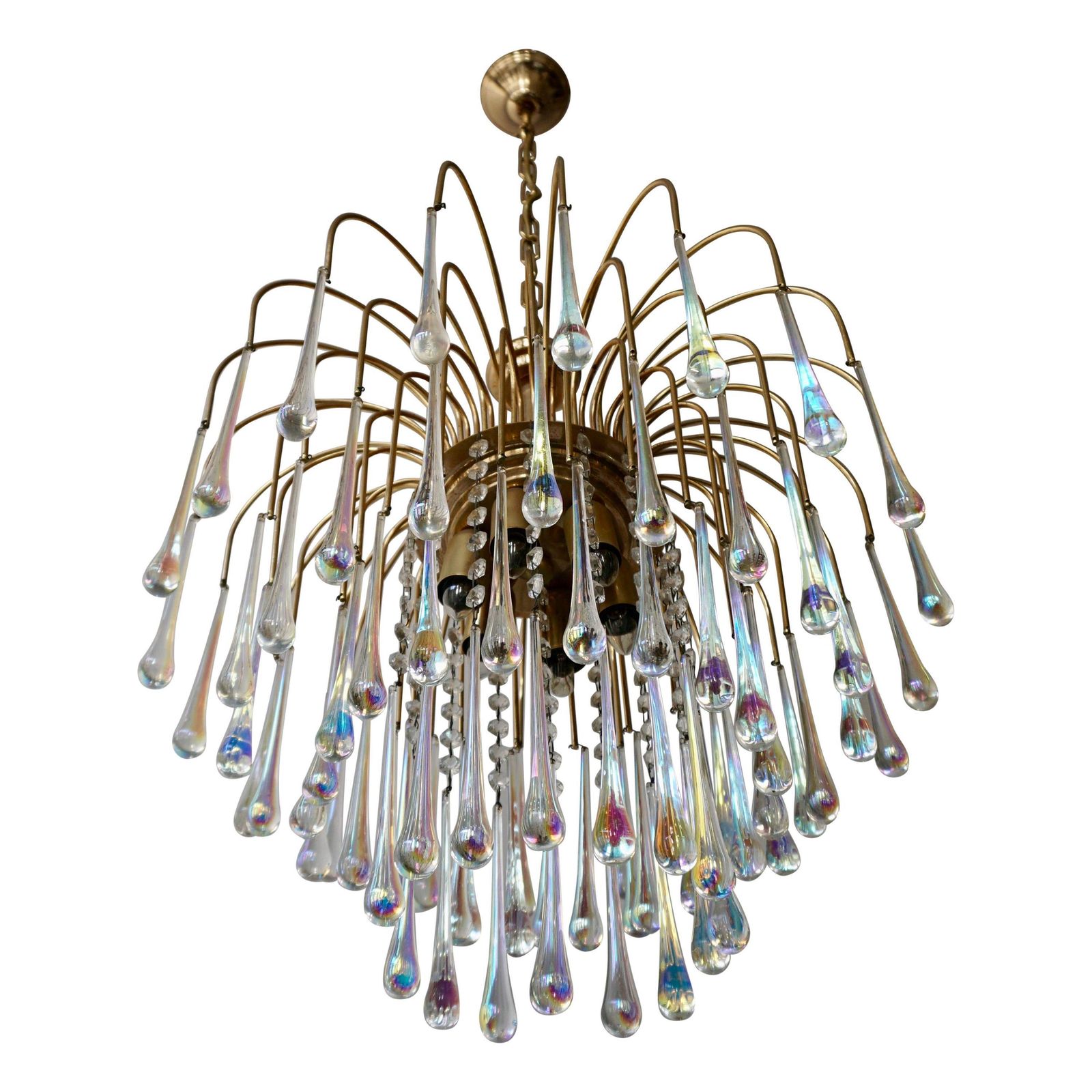 Italian Iridescent Murano Crystal Teardrop Waterfall Chandelier, 1950s