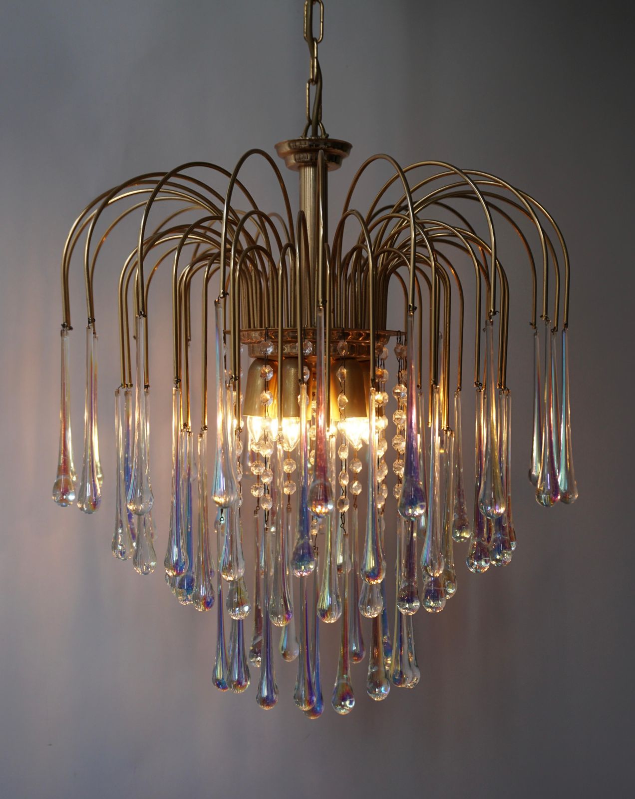 Italian Iridescent Murano Crystal Teardrop Waterfall Chandelier, 1950s photo 2212.0