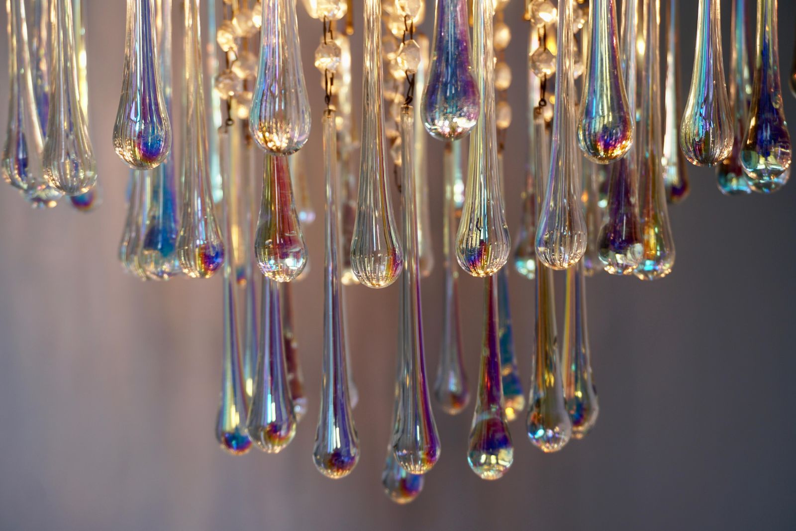 Italian Iridescent Murano Crystal Teardrop Waterfall Chandelier, 1950s photo buy
