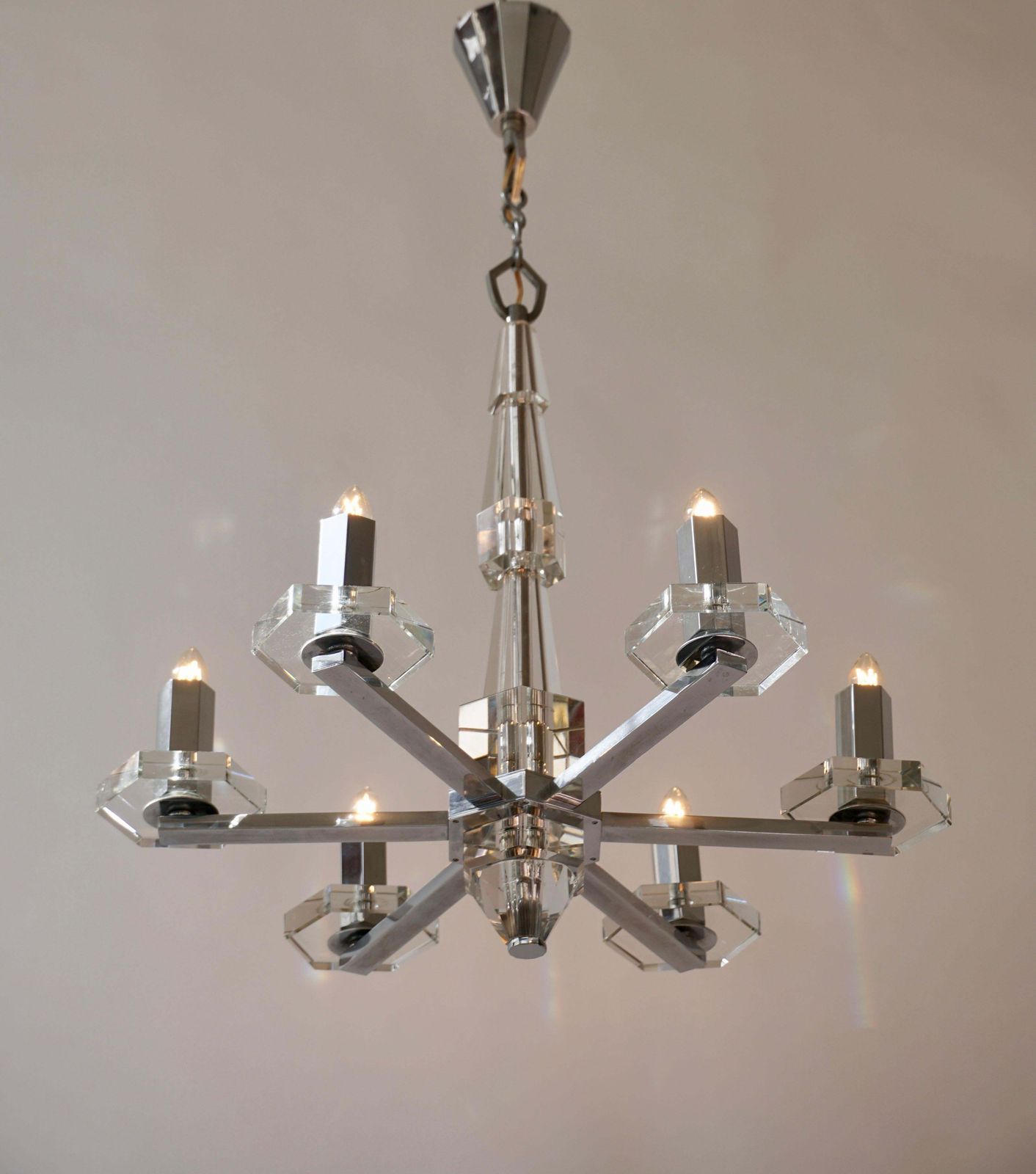 Precious Faceted Crystal Glass Art Deco Chandelier photo vinterior