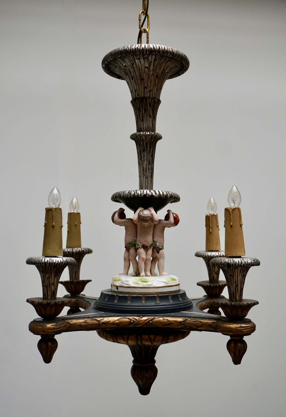 Italian Hand Carved Chandelier With Porcelain Putti photo furniture
