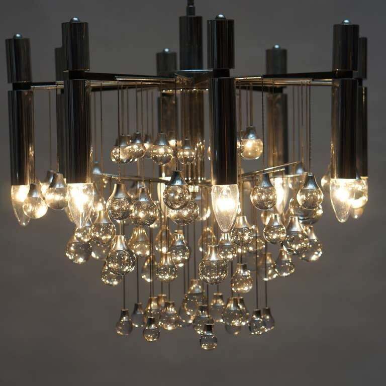 Mid Century Murano Glass And Chrome Chandelier By Gaetano Sciolari photo Lighting