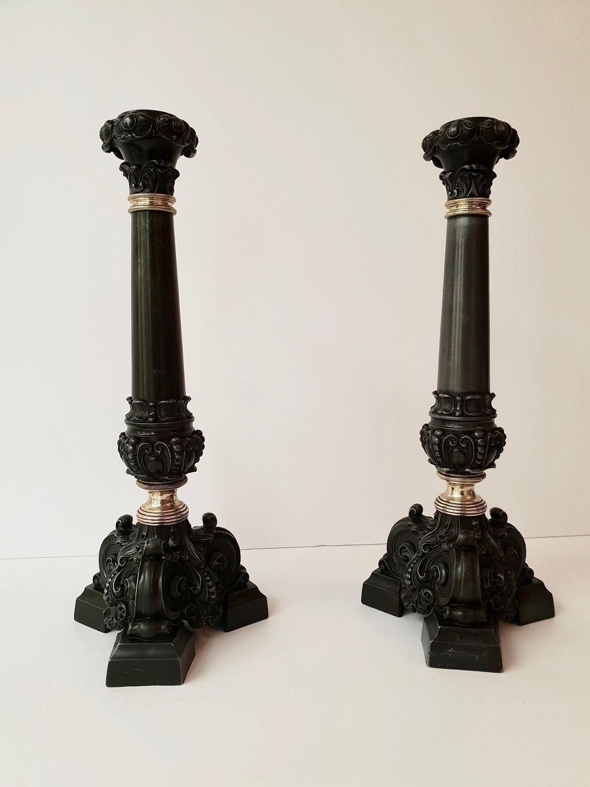 Italian Late 19th Century Pair Of Antique Brass Candleholders photo buy