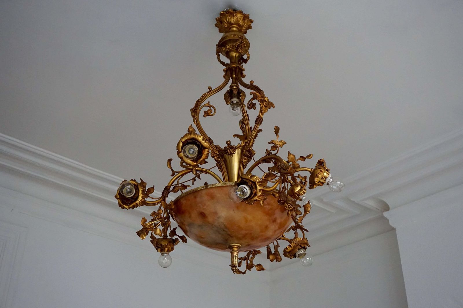 photo for sale Fine Gilt Bronze And Alabaster Belle époque Chandelier