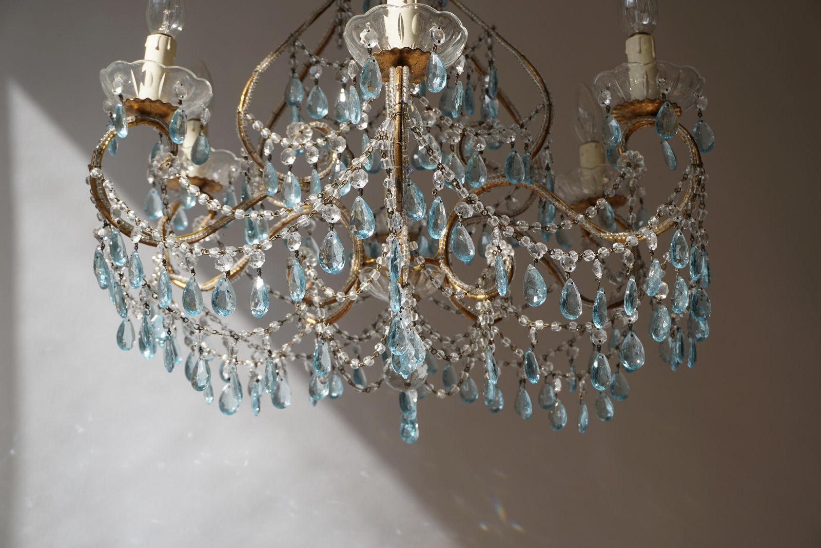 Elegant French Brass And Glass Chandelier photo vinterior