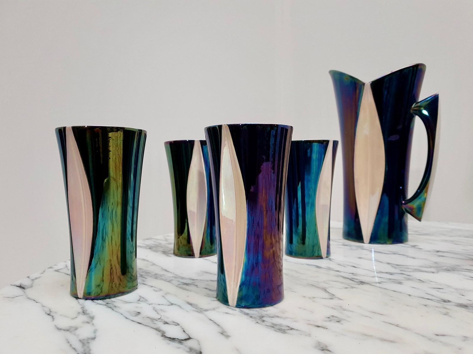 Mid 20th Century Iridescent Ceramic Drinks Set Of 9 Made In France, 1970s photo buy