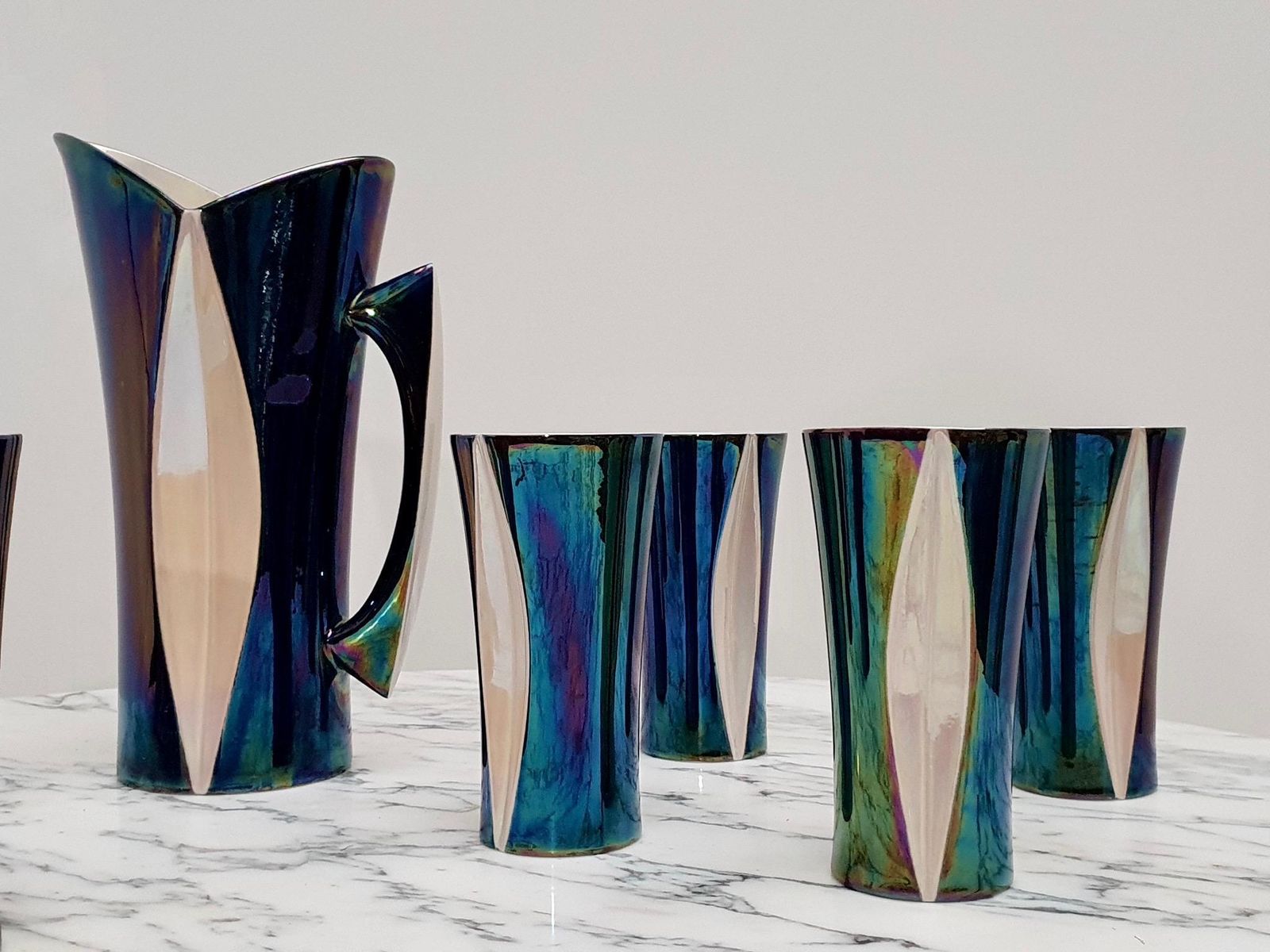 photo furniture Mid 20th Century Iridescent Ceramic Drinks Set Of 9 Made In France, 1970s