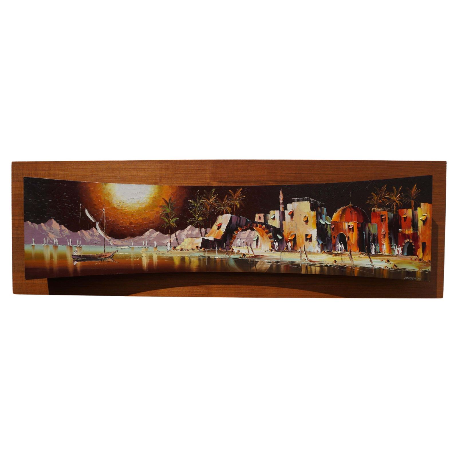 Colorful Painting With Arabic Landscape And Palm Trees   Signed Hera, 1970