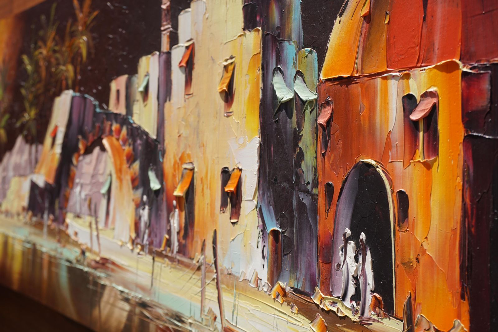 photo vinterior Colorful Painting With Arabic Landscape And Palm Trees   Signed Hera, 1970