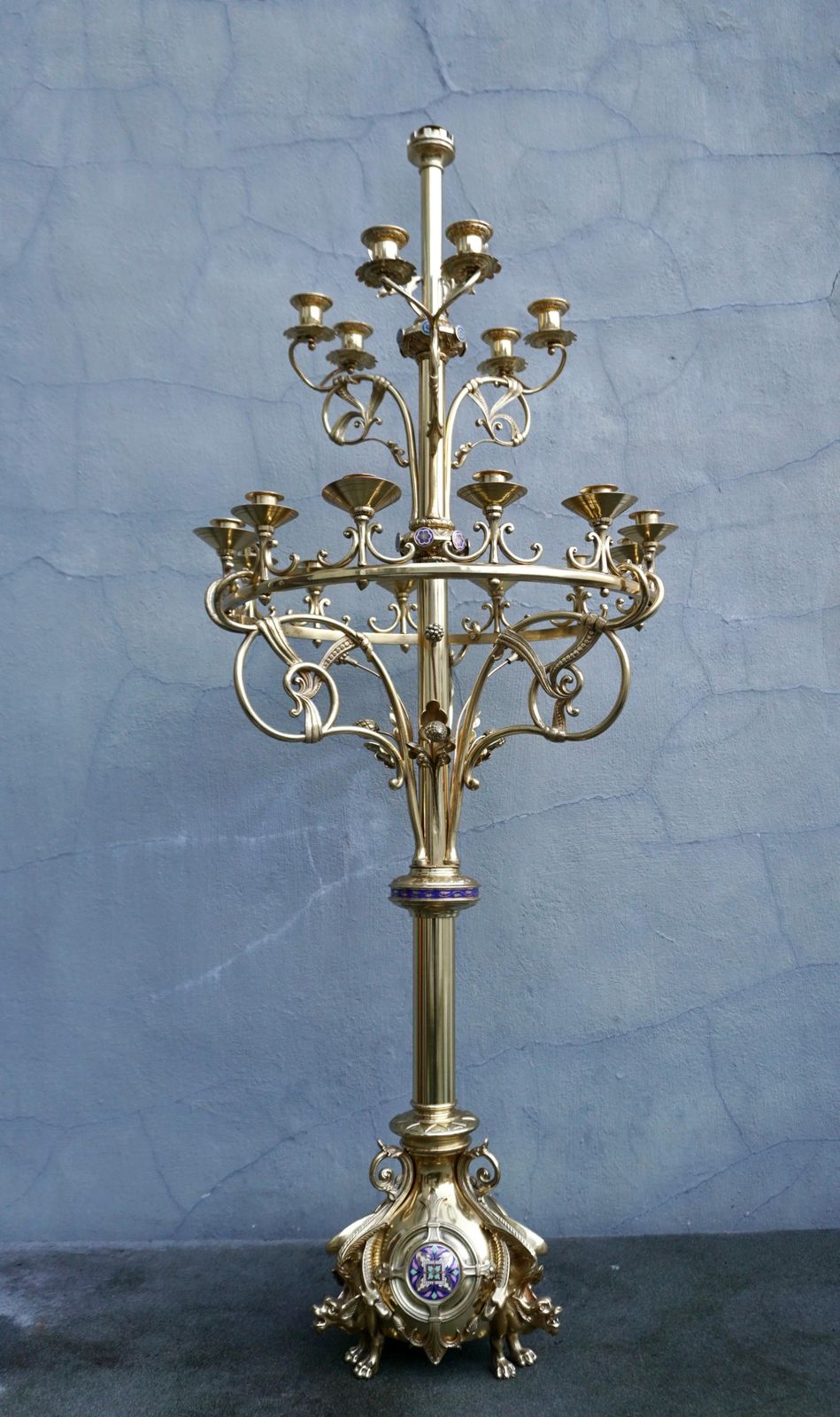 Large Church Antique Torcheres Floor Candlestick For 19 Candles photo vinterior
