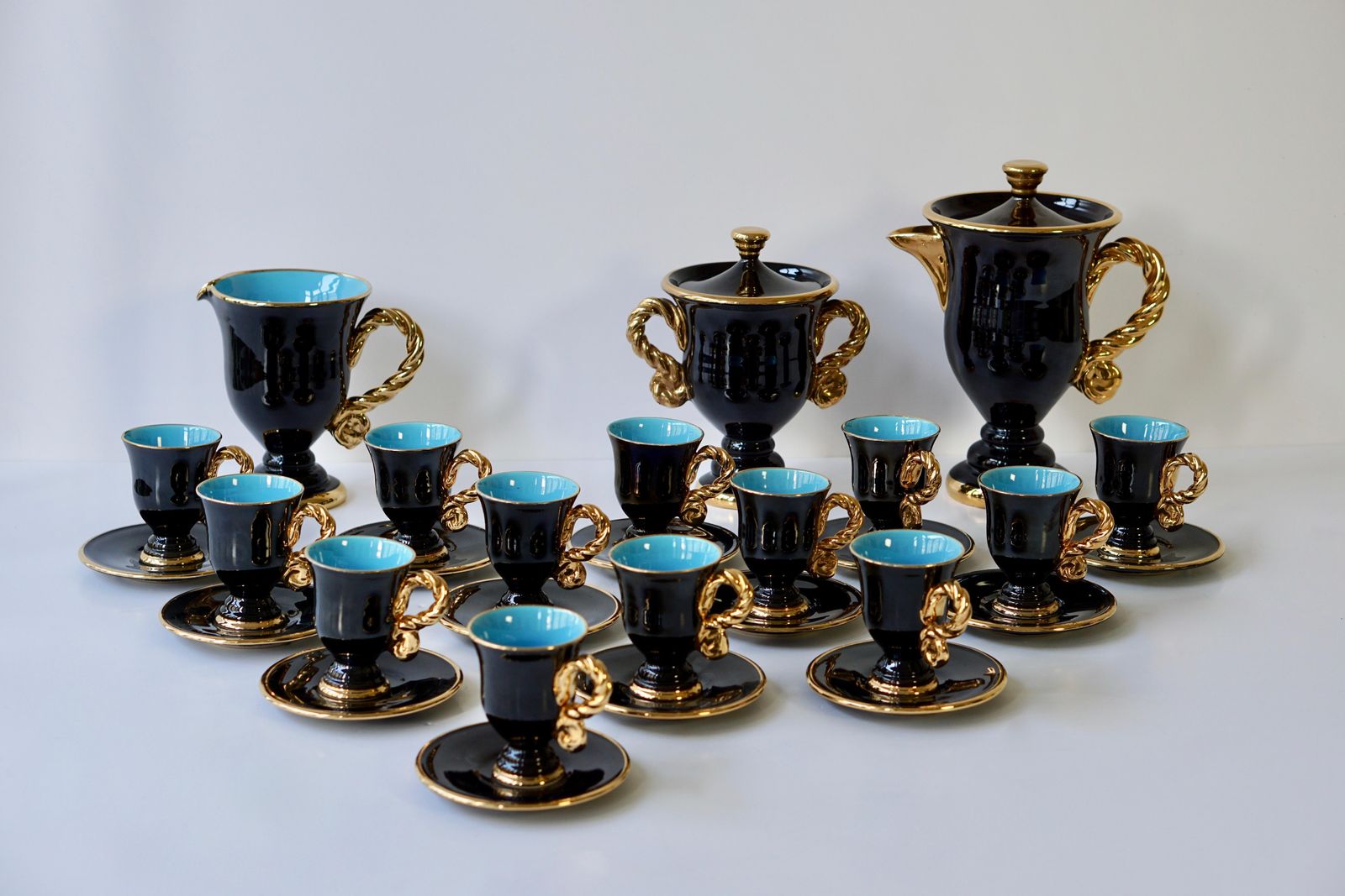 Marius Giuge Fine Gilded Ceramic Tea And Coffee Set, Vallauris, Circa 1960s photo 1698.0