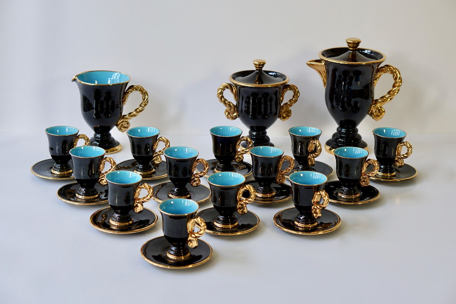 photo furniture Marius Giuge Fine Gilded Ceramic Tea And Coffee Set, Vallauris, Circa 1960s