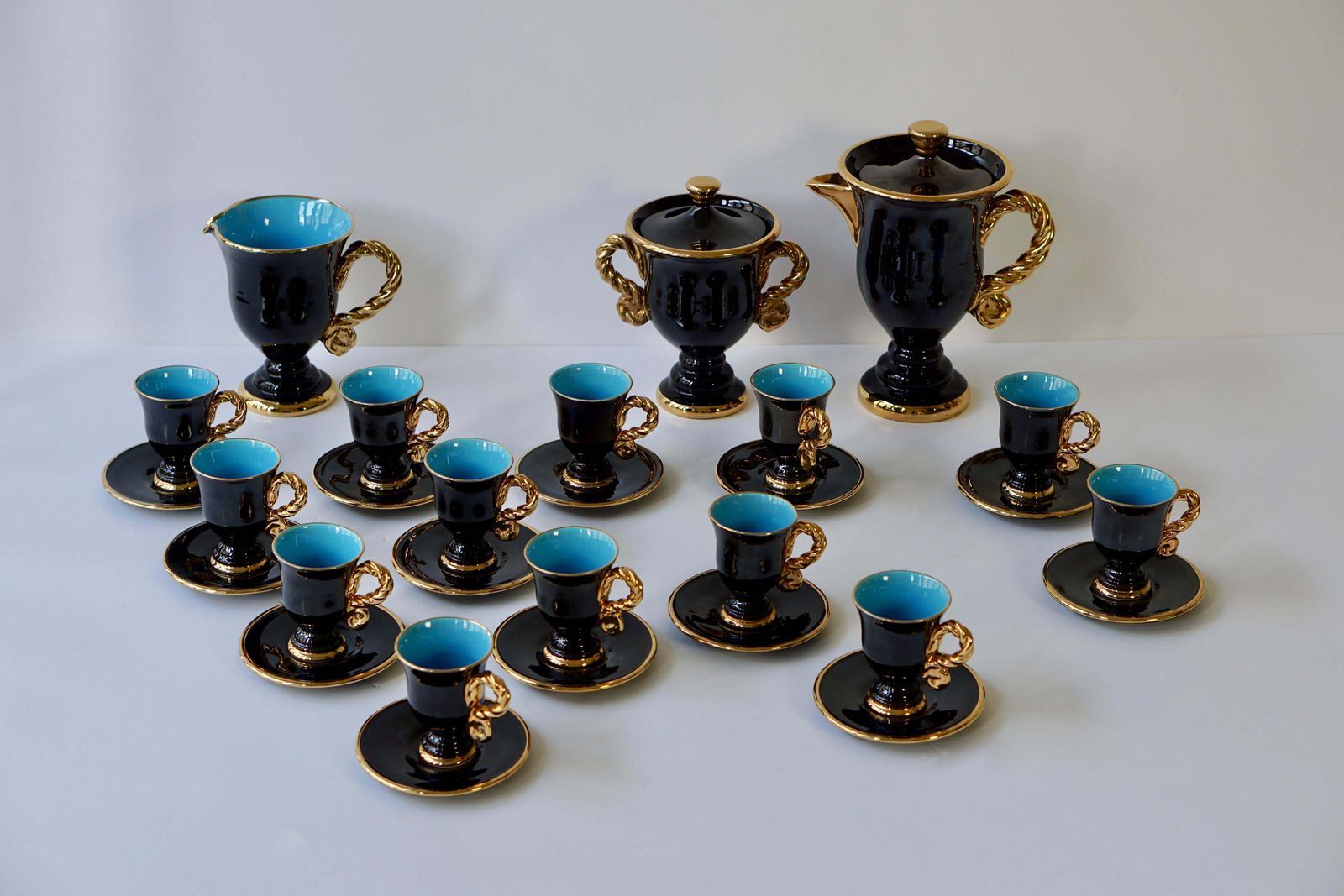Home Decor Marius Giuge Fine Gilded Ceramic Tea And Coffee Set, Vallauris, Circa 1960s photo