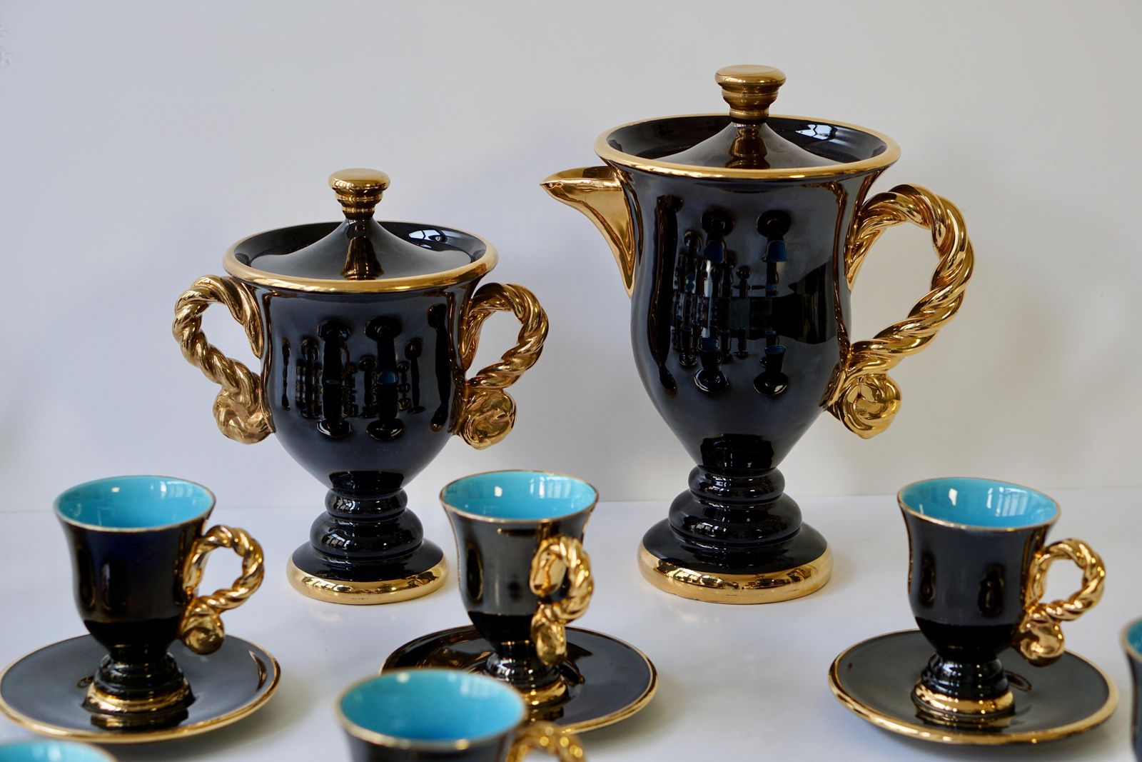 1698.0 Marius Giuge Fine Gilded Ceramic Tea And Coffee Set, Vallauris, Circa 1960s photo