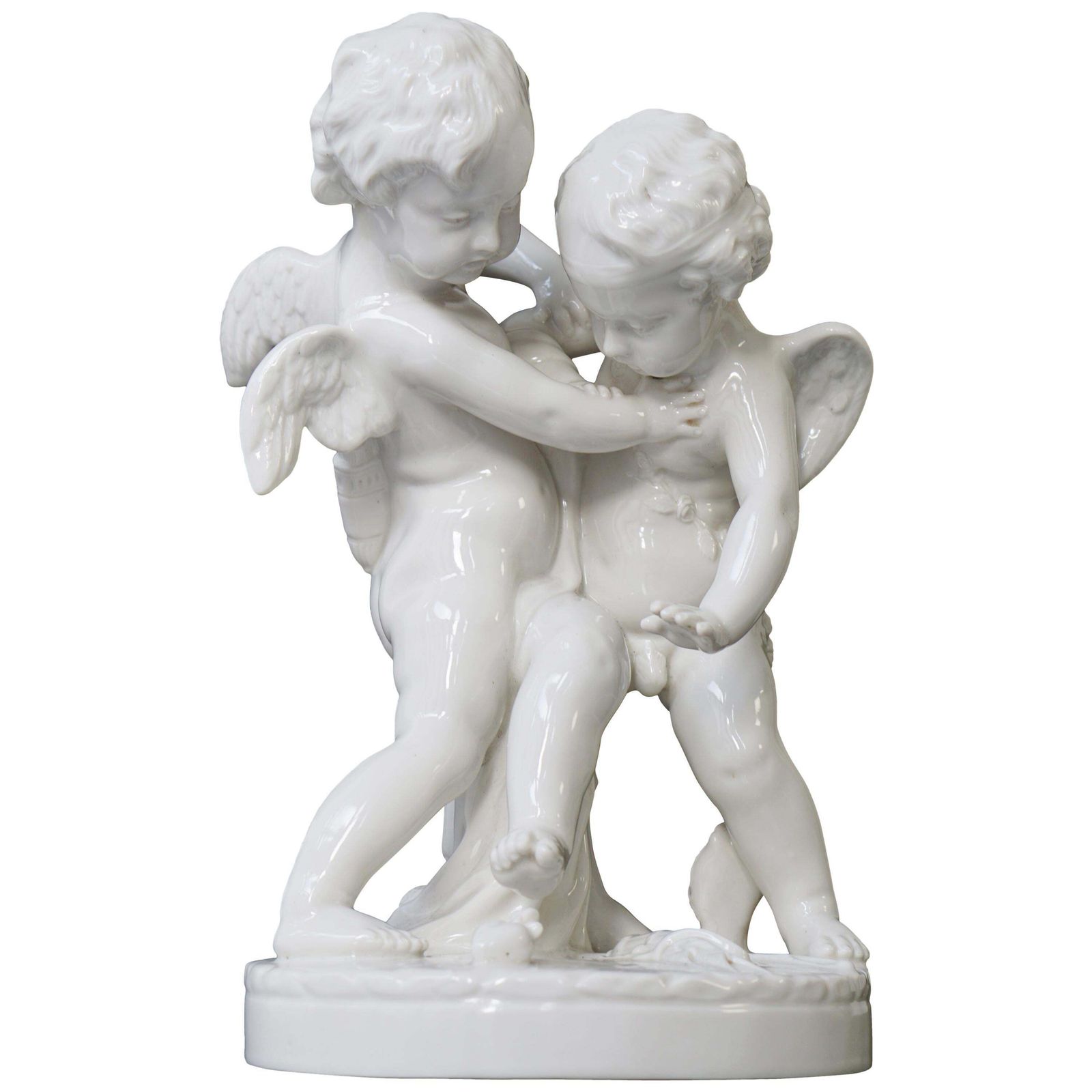 Porcelain Figurative Sculpture Representing Two Little Angels, Putti