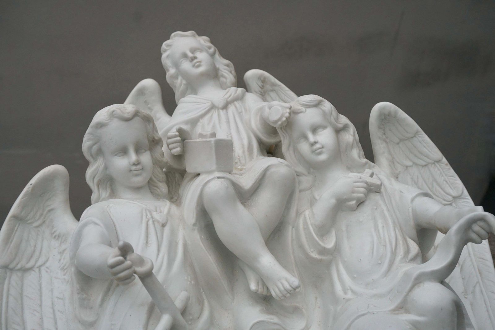 2043.0 Antique Large Bisque Porcelain Holy Water Font With Angels photo