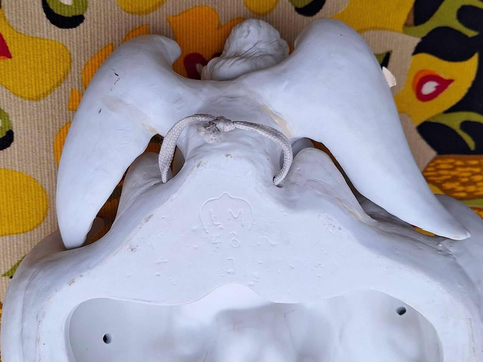 photo buy Antique Large Bisque Porcelain Holy Water Font With Angels