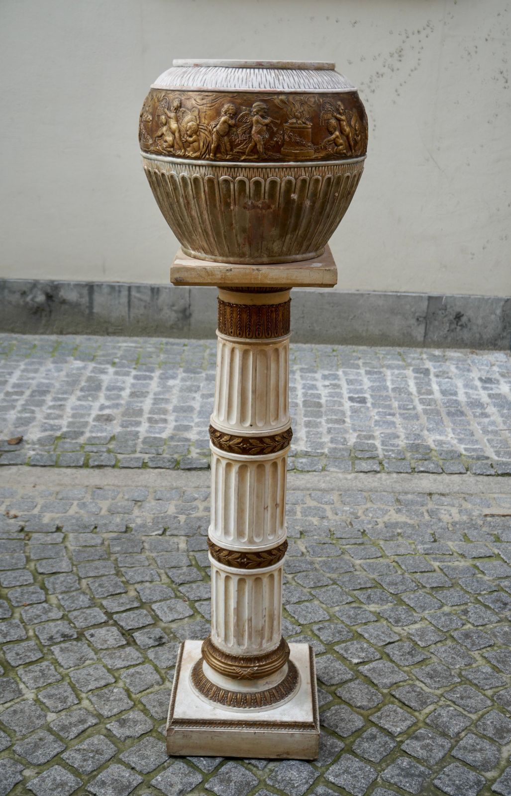 Ornate Pedestal Terracotta Cherub Planter Stand photo furniture