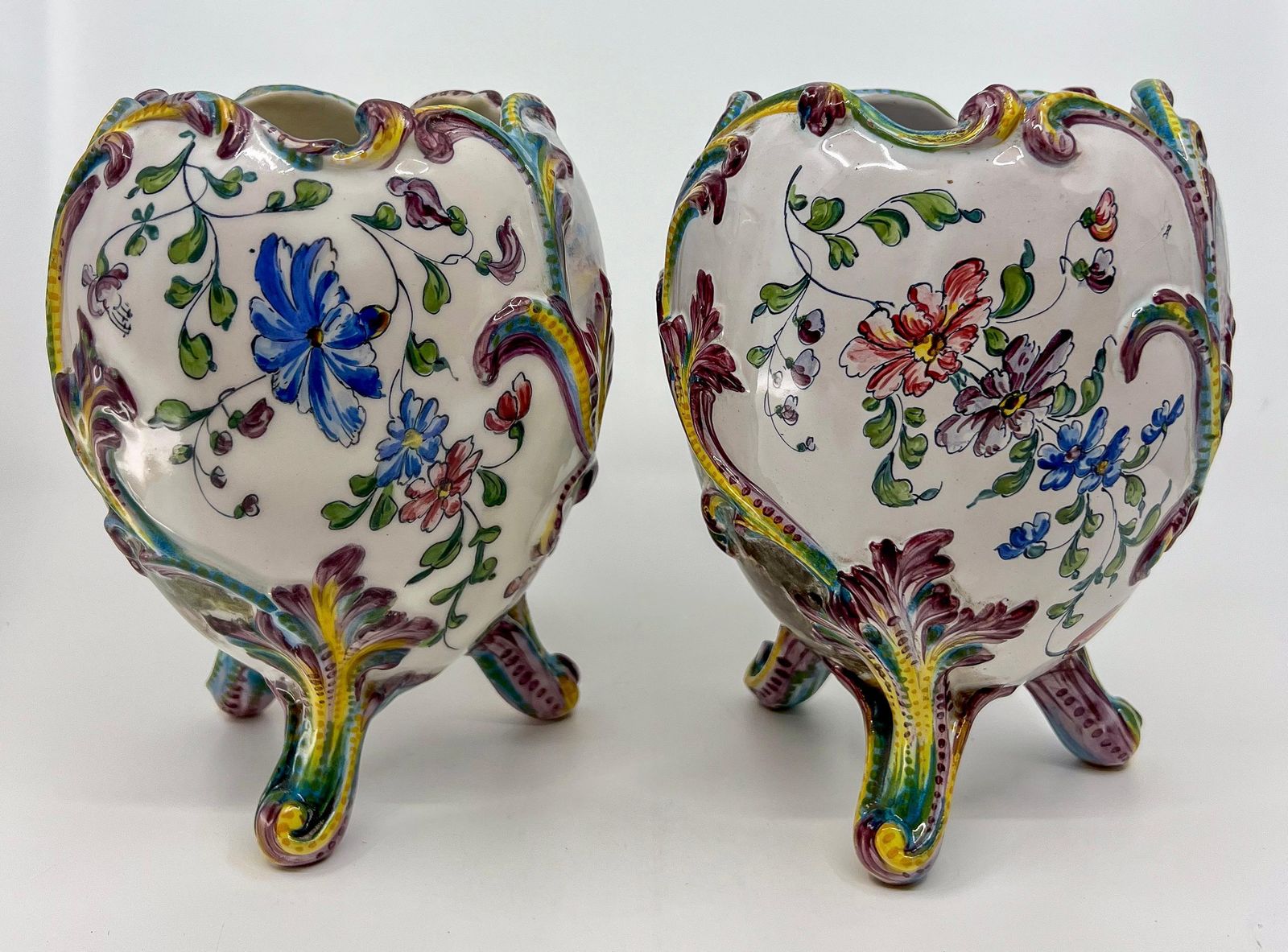 Pair Of Belle Epoque Porcelain Painted Jardinieres With Romantic Scenes photo for sale